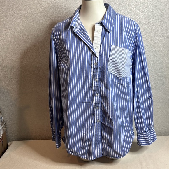 Lane Bryant Blue Striped Button-Up Shirt - Size 16 - Picture 2 of 7